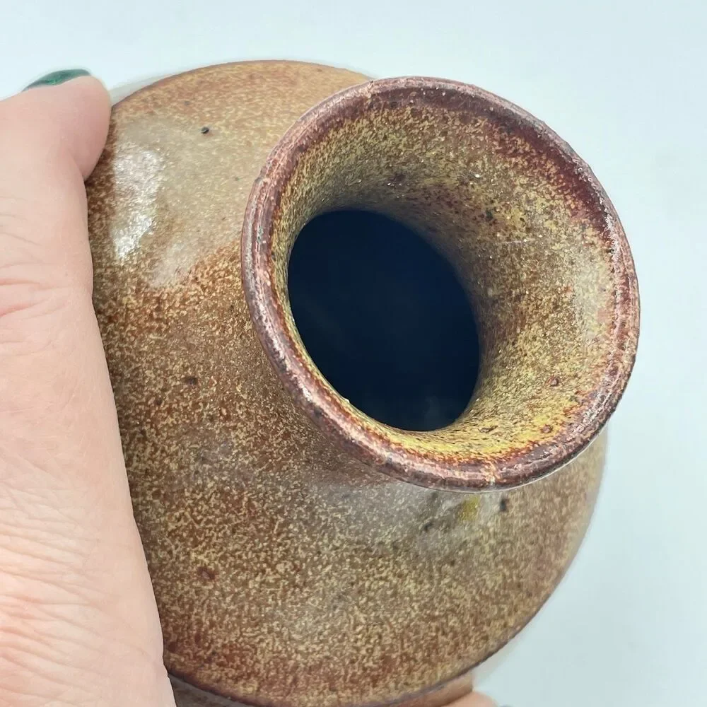 intage Signed Studio Pottery Bud Vase - Hand Thrown Speckled Earth Tone